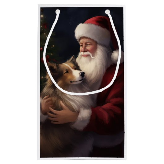 Shetland Sheepdog Kerstman Feestelijke Kerstmis Klein Cadeauzakje (Achterkant)