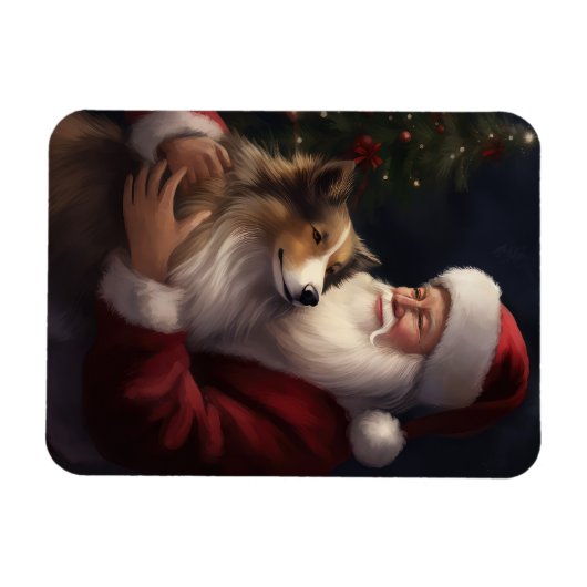 Shetland Sheepdog Kerstman Feestelijke Kerstmis Magneet (Horizontaal)