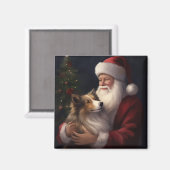 Shetland Sheepdog Kerstman Feestelijke Kerstmis Magneet (Voorkant / Achterkant)