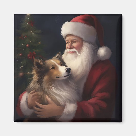 Shetland Sheepdog Kerstman Feestelijke Kerstmis Magneet (Voorkant)