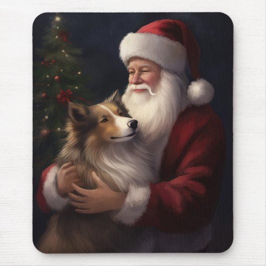 Shetland Sheepdog Kerstman Feestelijke Kerstmis Muismat (Voorkant)