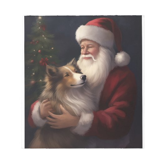 Shetland Sheepdog Kerstman Feestelijke Kerstmis Notitieblok (Voorkant)