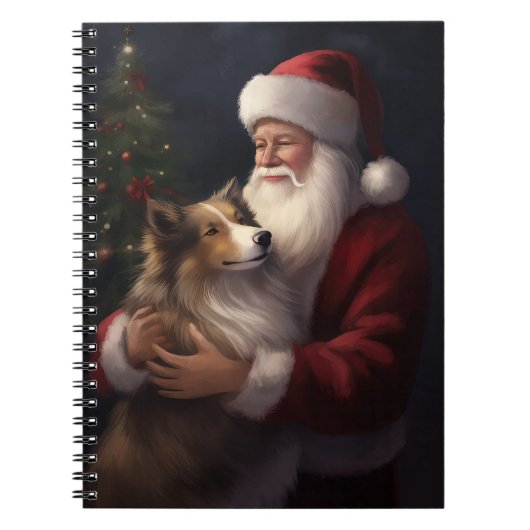 Shetland Sheepdog Kerstman Feestelijke Kerstmis Notitieboek (Voorkant)