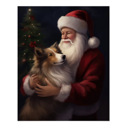 Shetland Sheepdog Kerstman Feestelijke Kerstmis Perfect Poster (Voorkant)