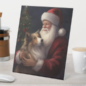 Shetland Sheepdog Kerstman Feestelijke Kerstmis Reclamebord Met Voetstuk (Insitu)