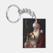 Shetland Sheepdog Kerstman Feestelijke Kerstmis Sleutelhanger (Voorkant Links)