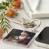 Shetland Sheepdog Kerstman Feestelijke Kerstmis Sleutelhanger (Voorkant Rechts)