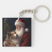 Shetland Sheepdog Kerstman Feestelijke Kerstmis Sleutelhanger (Achterkant)