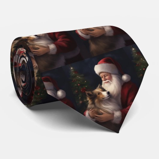 Shetland Sheepdog Kerstman Feestelijke Kerstmis Stropdas (Opgerold)