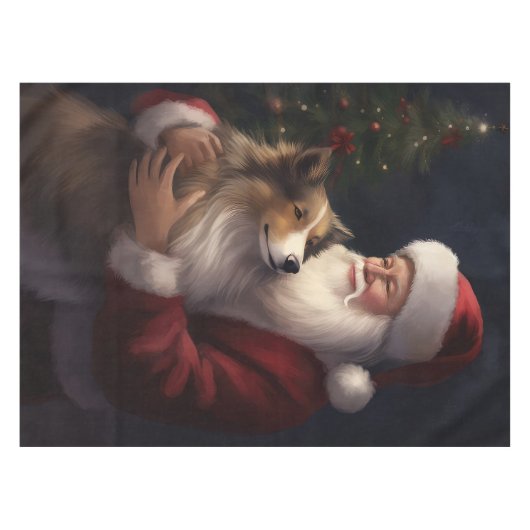 Shetland Sheepdog Kerstman Feestelijke Kerstmis Tafelkleed (Voorkant (Horizontaal))