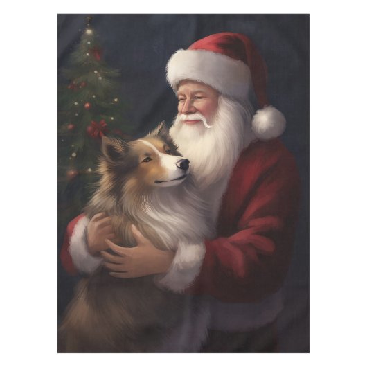 Shetland Sheepdog Kerstman Feestelijke Kerstmis Tafelkleed (Voorkant)