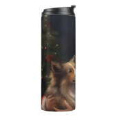 Shetland Sheepdog Kerstman Feestelijke Kerstmis Thermosbeker (Gedraaid links)