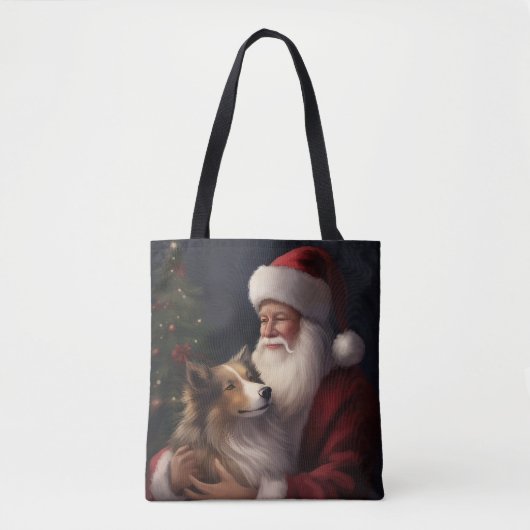 Shetland Sheepdog Kerstman Feestelijke Kerstmis Tote Bag (Voorkant)