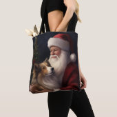 Shetland Sheepdog Kerstman Feestelijke Kerstmis Tote Bag (Dichtbij)