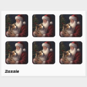 Shetland Sheepdog Kerstman Feestelijke Kerstmis Vierkante Sticker (Vel)