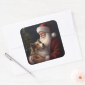 Shetland Sheepdog Kerstman Feestelijke Kerstmis Vierkante Sticker (Envelop)