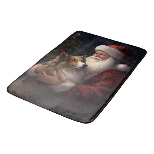 Shetland Sheepdog Kerstman Festive Kerstmis Badmat (Gekanteld)