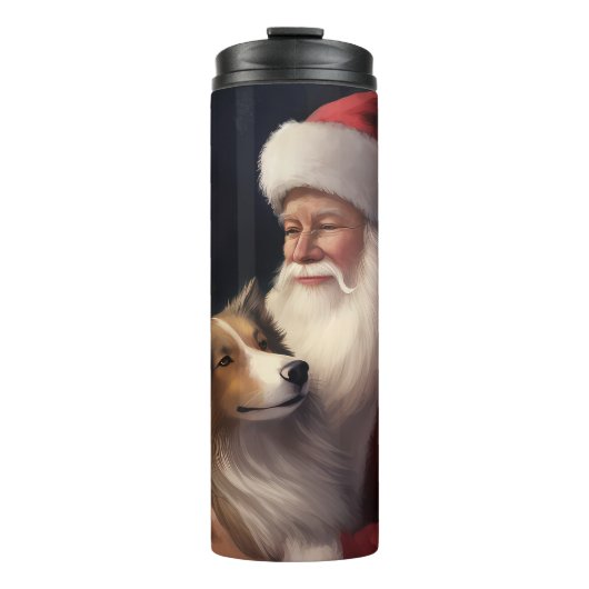 Shetland Sheepdog Kerstman Festive Kerstmis Thermosbeker (Voorkant)