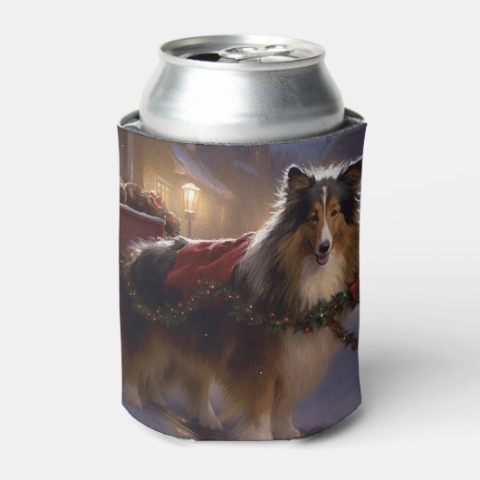 Shetland Sheepdog Kerstmis Feestelijk Seizoen Blikjeskoeler (Blikje Voorkant)