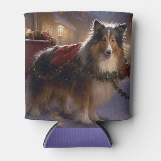 Shetland Sheepdog Kerstmis Feestelijk Seizoen Blikjeskoeler (Voorkant)