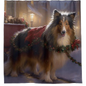 Shetland Sheepdog Kerstmis Feestelijk Seizoen Douchegordijn (Voorkant)