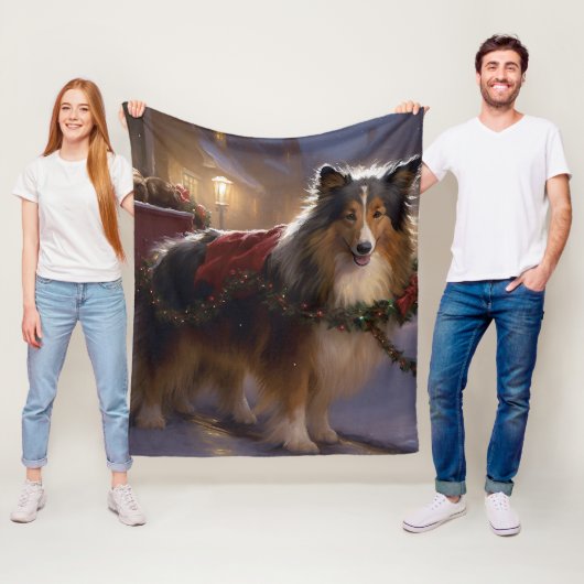 Shetland Sheepdog Kerstmis Feestelijk Seizoen Fleece Deken (In situ)