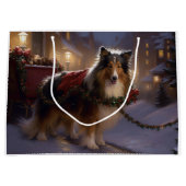 Shetland Sheepdog Kerstmis Feestelijk Seizoen Groot Cadeauzakje (Voorkant)