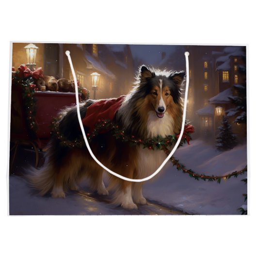 Shetland Sheepdog Kerstmis Feestelijk Seizoen Groot Cadeauzakje (Achterkant)