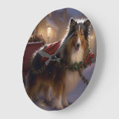 Shetland Sheepdog Kerstmis Feestelijk Seizoen Grote Klok (Hoek)