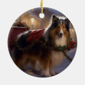 Shetland Sheepdog Kerstmis Feestelijk Seizoen Keramisch Ornament (Achterkant)