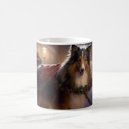 Shetland Sheepdog Kerstmis Feestelijk Seizoen Koffiemok (Center)