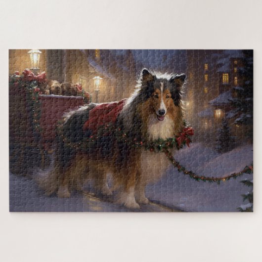 Shetland Sheepdog Kerstmis Feestelijk Seizoen Legpuzzel (Horizontaal)