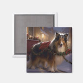 Shetland Sheepdog Kerstmis Feestelijk Seizoen Magneet (Voorkant / Achterkant)