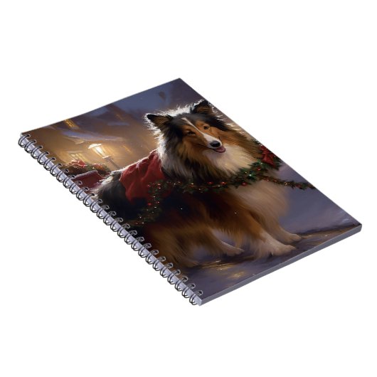 Shetland Sheepdog Kerstmis Feestelijk Seizoen Notitieboek (Rechterzijde)