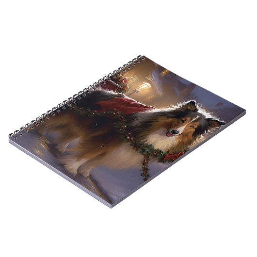 Shetland Sheepdog Kerstmis Feestelijk Seizoen Notitieboek (Linkerzijde)