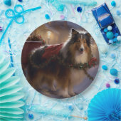 Shetland Sheepdog Kerstmis Feestelijk Seizoen Papieren Bordje (Feest)