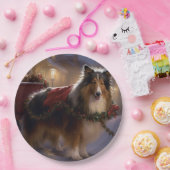 Shetland Sheepdog Kerstmis Feestelijk Seizoen Papieren Bordje (Feest)
