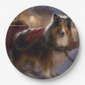 Shetland Sheepdog Kerstmis Feestelijk Seizoen Papieren Bordje