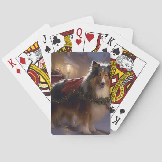 Shetland Sheepdog Kerstmis Feestelijk Seizoen Pokerkaarten (Achterkant)