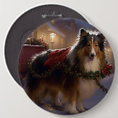 Shetland Sheepdog Kerstmis Feestelijk Seizoen Ronde Button 6,0 Cm (Voorkant /achterkant)