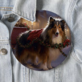 Shetland Sheepdog Kerstmis Feestelijk Seizoen Ronde Button 6,0 Cm (In situ)