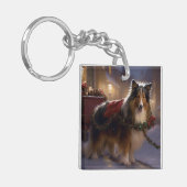 Shetland Sheepdog Kerstmis Feestelijk Seizoen Sleutelhanger (Voorkant Links)
