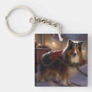 Shetland Sheepdog Kerstmis Feestelijk Seizoen Sleutelhanger