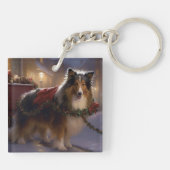 Shetland Sheepdog Kerstmis Feestelijk Seizoen Sleutelhanger (Achterkant)