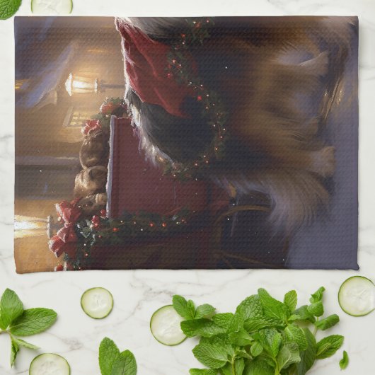 Shetland Sheepdog Kerstmis Feestelijk Seizoen Theedoek (Gevouwen)