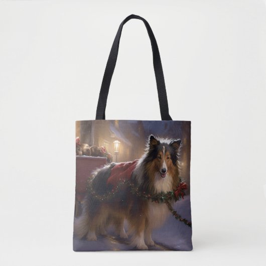 Shetland Sheepdog Kerstmis Feestelijk Seizoen Tote Bag (Voorkant)