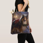 Shetland Sheepdog Kerstmis Feestelijk Seizoen Tote Bag (Dichtbij)