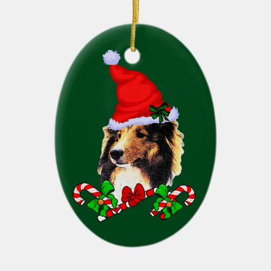 Shetland Sheepdog Kerstmis Keramisch Ornament (Voorkant)