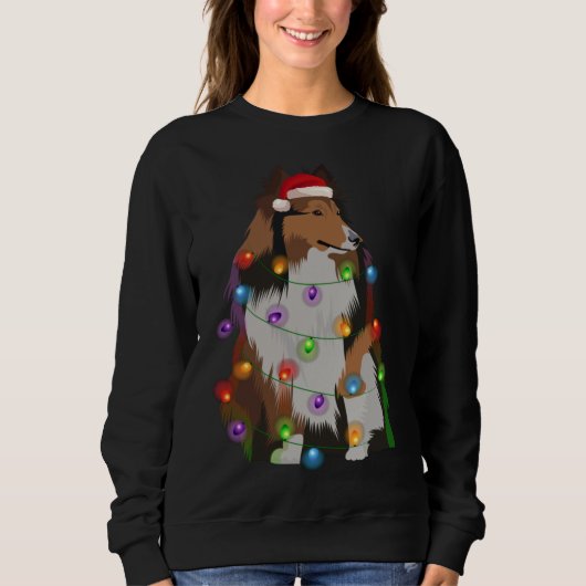 Shetland Sheepdog Kerstmis Lights Xmas Sheltie Trui (Voorkant)