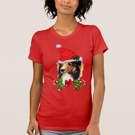 Shetland Sheepdog Kerstmis Merry T-shirt (Voorkant)